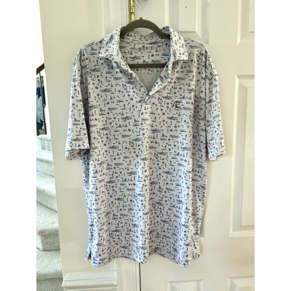 Rhoback Other - Rhoback White Golf Polo Dolphin Lighthouse Gator Print Short Sleeve